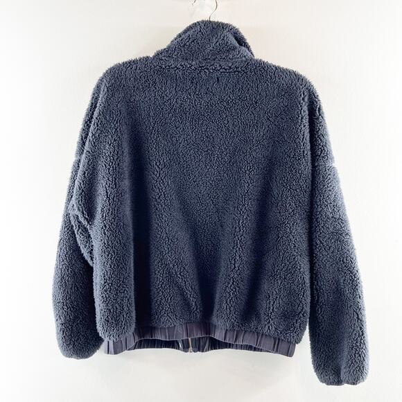 Z Supply Dakota Dropped Shoulder Full Zip Winter Sherpa Jacket Navy Small - Picture 5 of 6